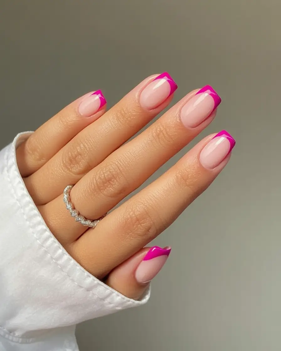French Tips for Summer 2025 Hot Pink Edge Twist
