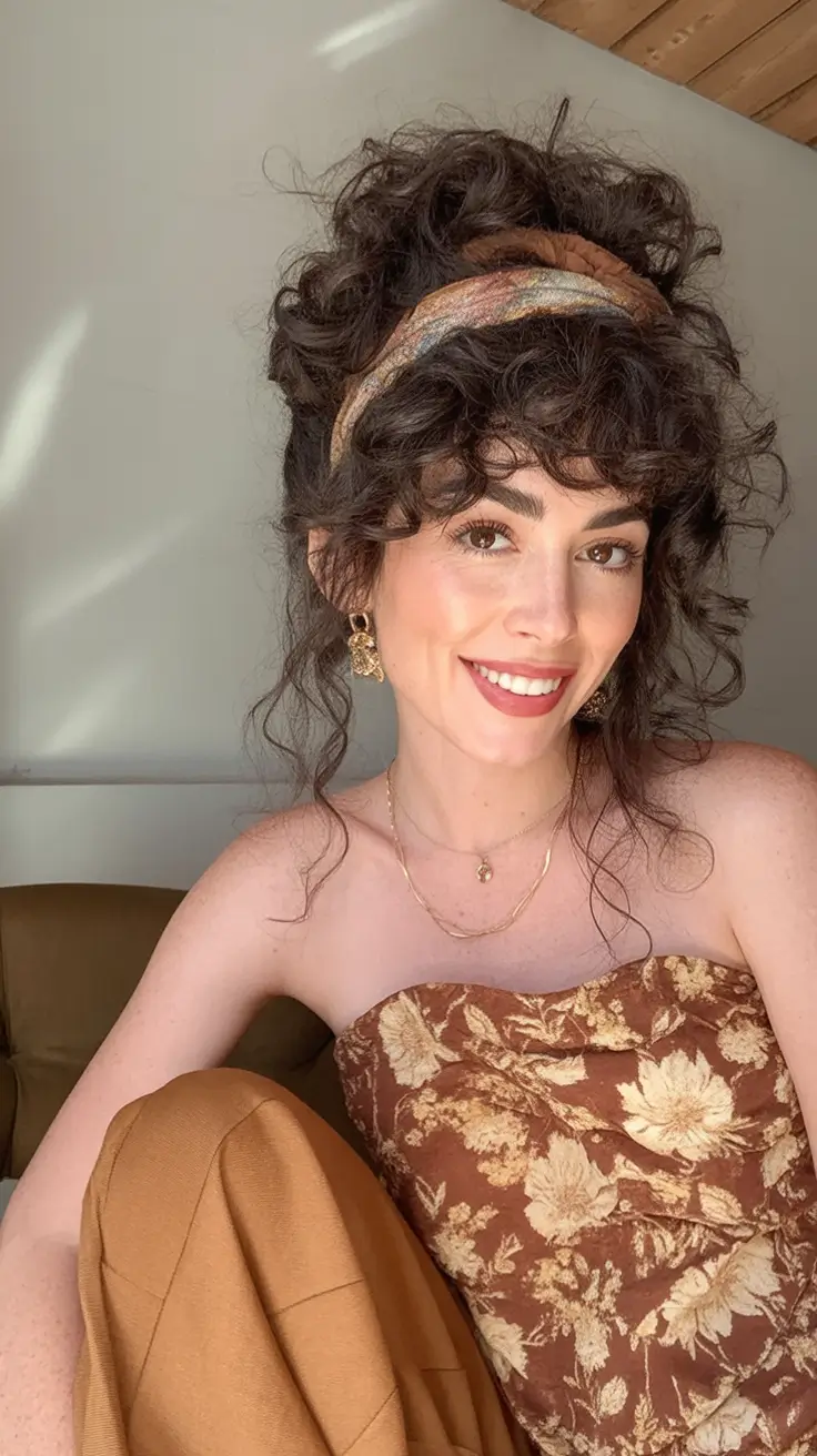 Fresh Trends: Simple Hairstyle for summer 2025 Curly Crown with Printed Scarf