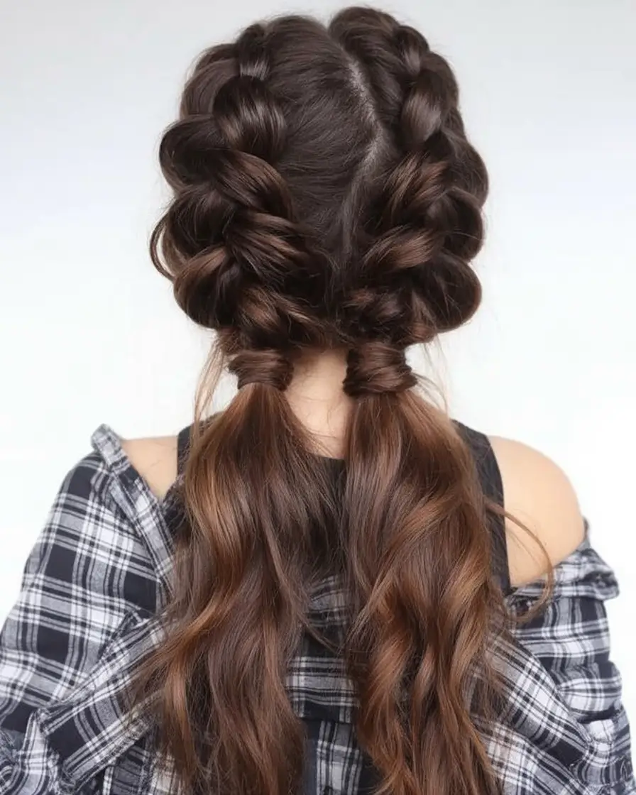 Fresh Trends: Simple Hairstyle for summer 2025 Chunky Double Braids with Twisted Ends