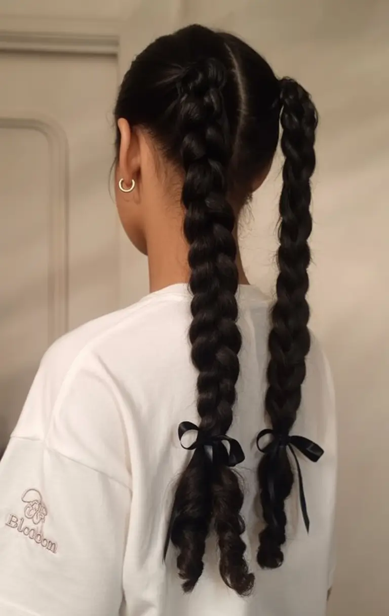 Fresh Trends: Simple Hairstyle for summer 2025 Ribboned Twin Braids with a Twist