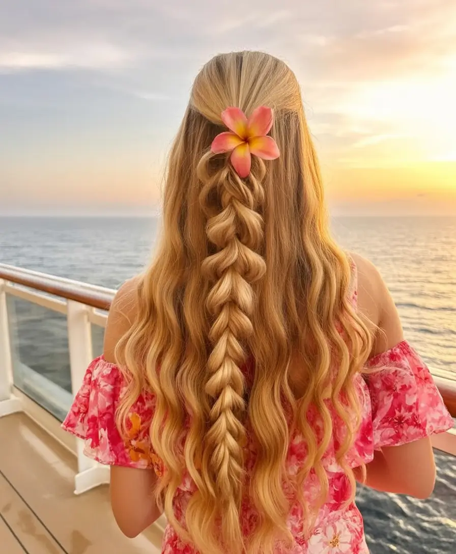 Fresh Trends: Simple Hairstyle for summer 2025 Beachy Pull-Through with Floral Accent