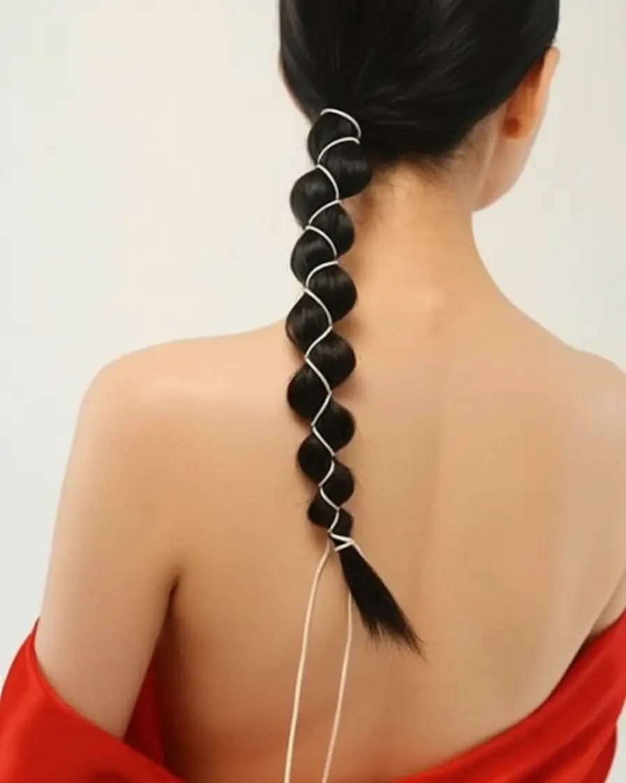 Fresh Trends: Simple Hairstyle for summer 2025 Wrapped Bubble Pony with Satin Thread