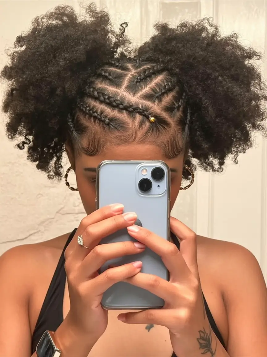 Fresh Trends: Simple Hairstyle for summer 2025 Twisted Cornrows with Natural Puffs