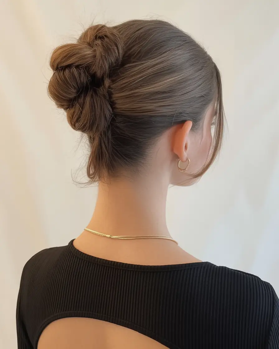 Fresh Trends: Simple Hairstyle for summer 2025 Soft Double Twist Bun with Face-Framing Layers