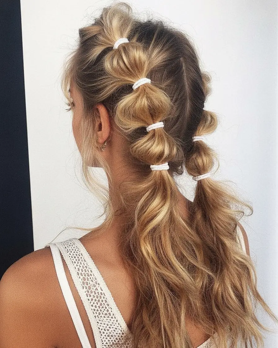 Fresh Trends: Simple Hairstyle for summer 2025 Pulled Bubble Twist with Summer Bounce