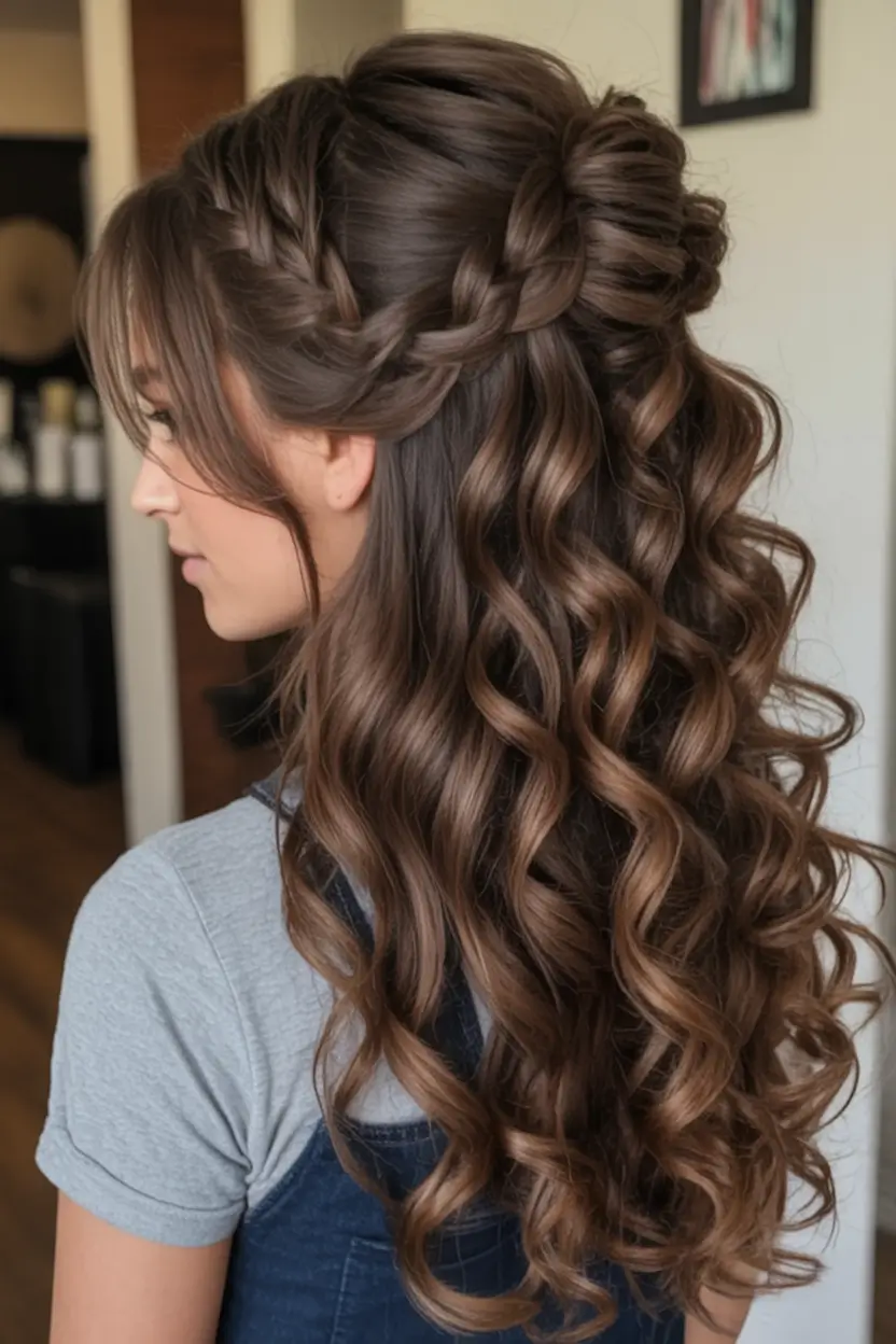 Fresh Trends: Simple Hairstyle for summer 2025 Twisted Crown with Loose Barrel Curls