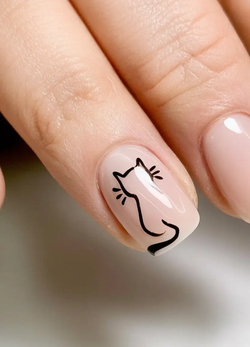 Fun Nail Art Ideas for 2025 Summer Minimalist Cat Line