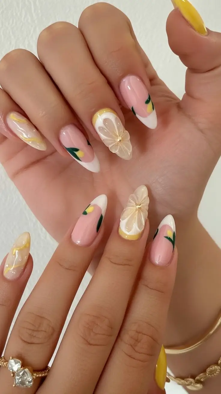 Fun Nail Art Ideas for 2025 Summer Lemon Meringue Bloom