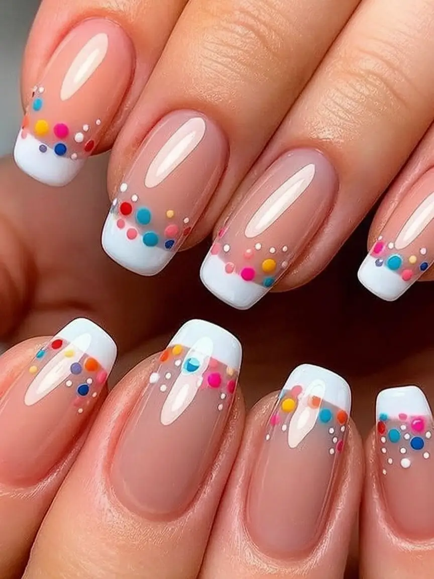 Fun Nail Art Ideas for 2025 Summer Confetti French Celebration