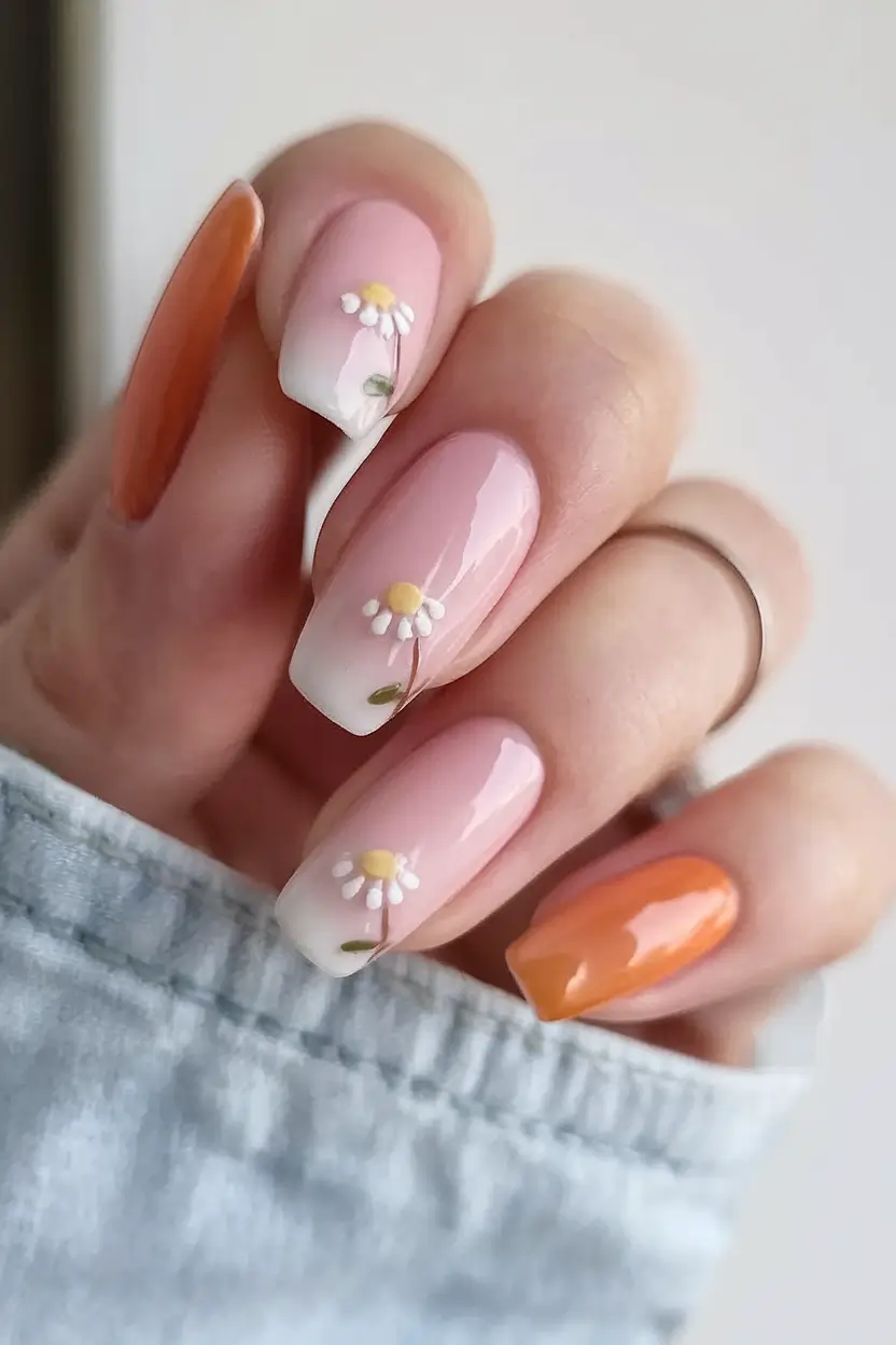 Fun Nail Art Ideas for 2025 Summer Daisy Accent Bloom