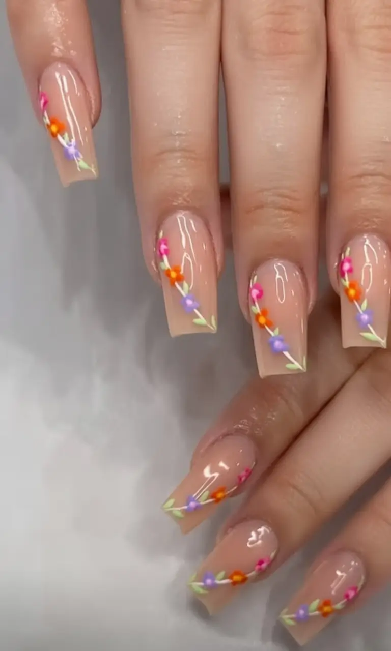 Fun Nail Art Ideas for 2025 Summer Diagonal Garden Blooms