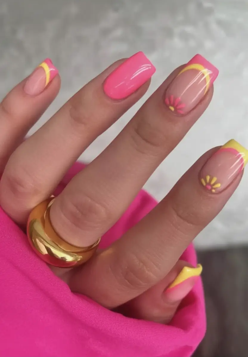 Fun Nail Art Ideas for 2025 Summer Sunburst Citrus Tips