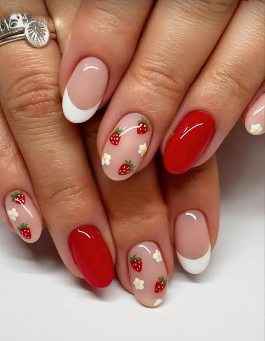 Fun Nail Art Ideas for 2025 Summer Strawberry Patch Picnic