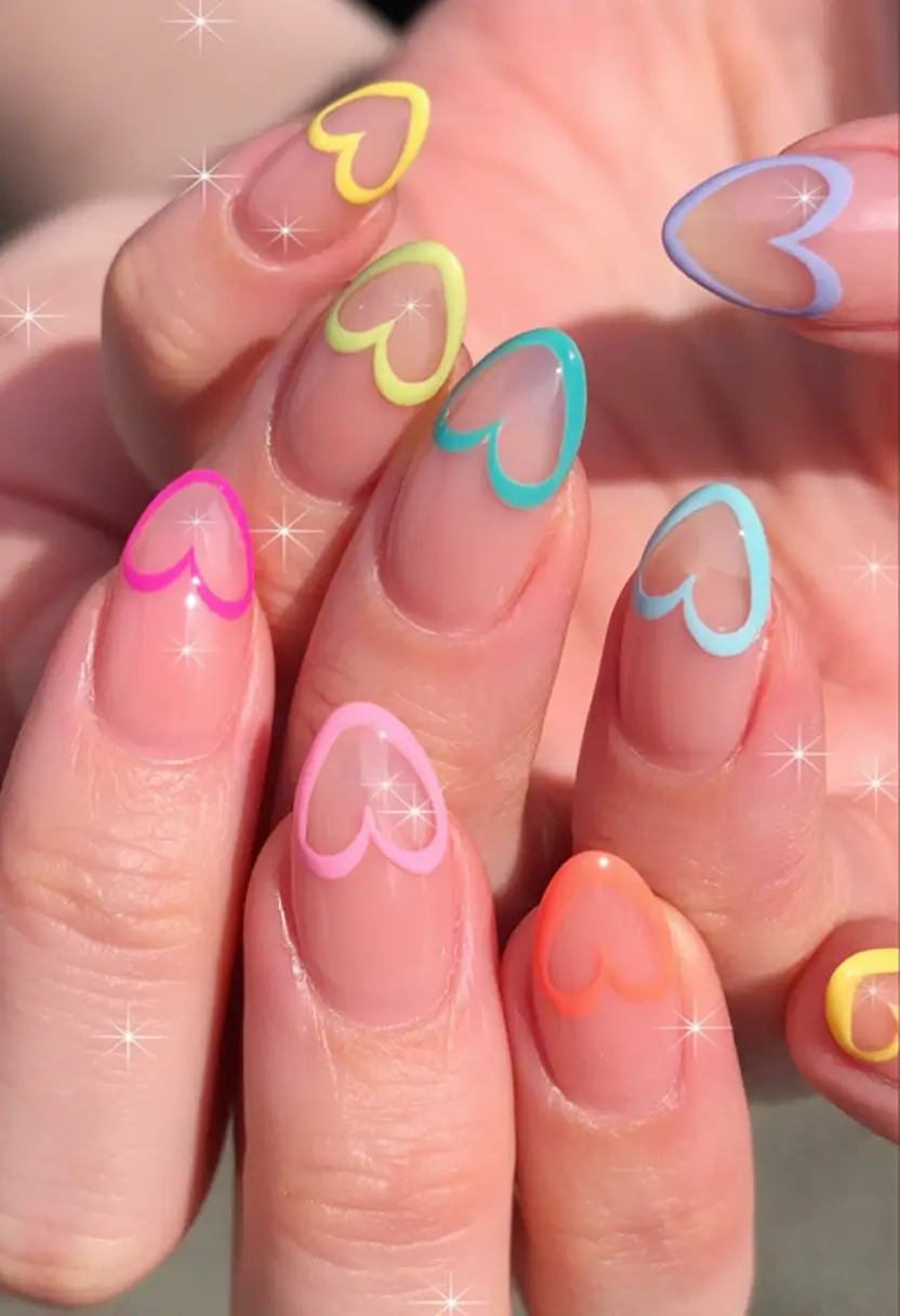 Fun Nail Art Ideas for 2025 Summer Rainbow Heart Outlines for Dreamers