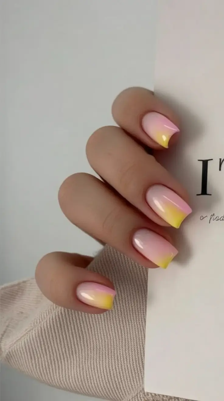 Glossy Gel Nails for Summer 2025 Lemon-Sorbet French Fade