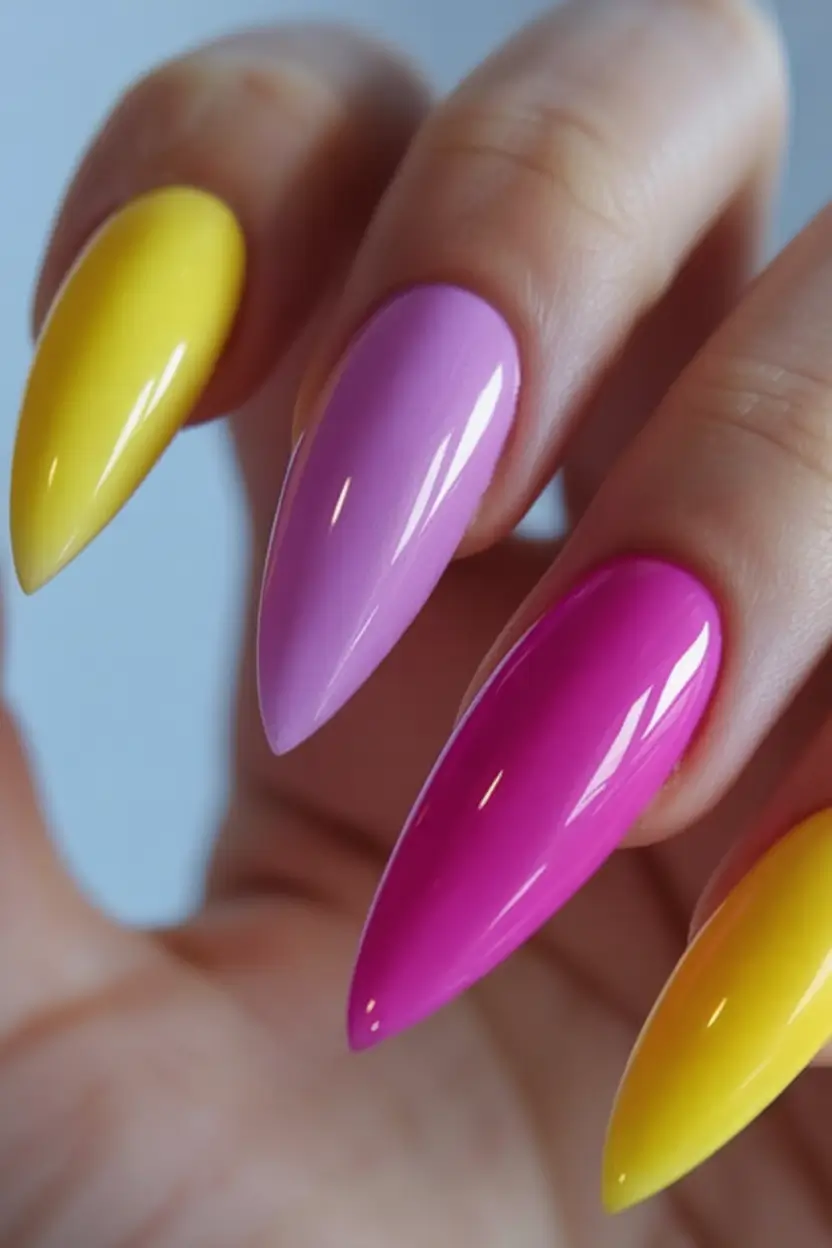 Glossy Gel Nails for Summer 2025 Pink Lemonade Spikes