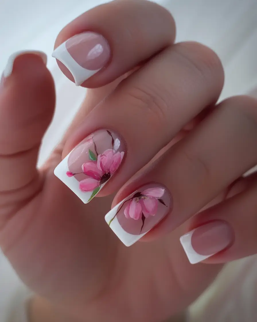 Glossy Gel Nails for Summer 2025 Floral French With Petal Art