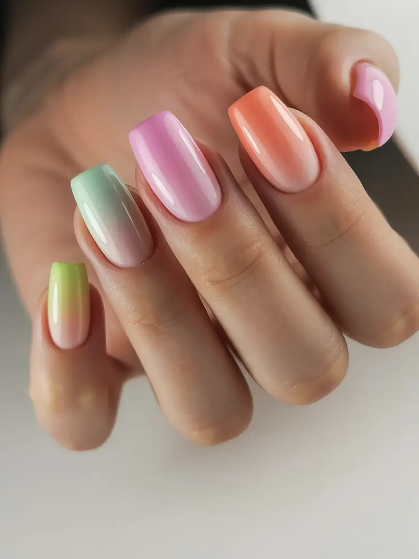 Glossy Gel Nails for Summer 2025 Gradient Pastels With Sorbet Vibes