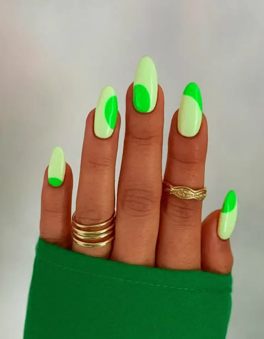 Green Summer Nails for 2025 Days Lime Colorblock Pop