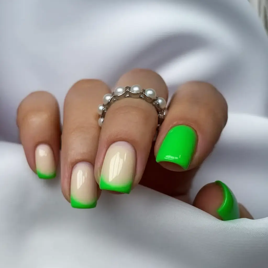 Green Summer Nails for 2025 Days Glossy Neon French