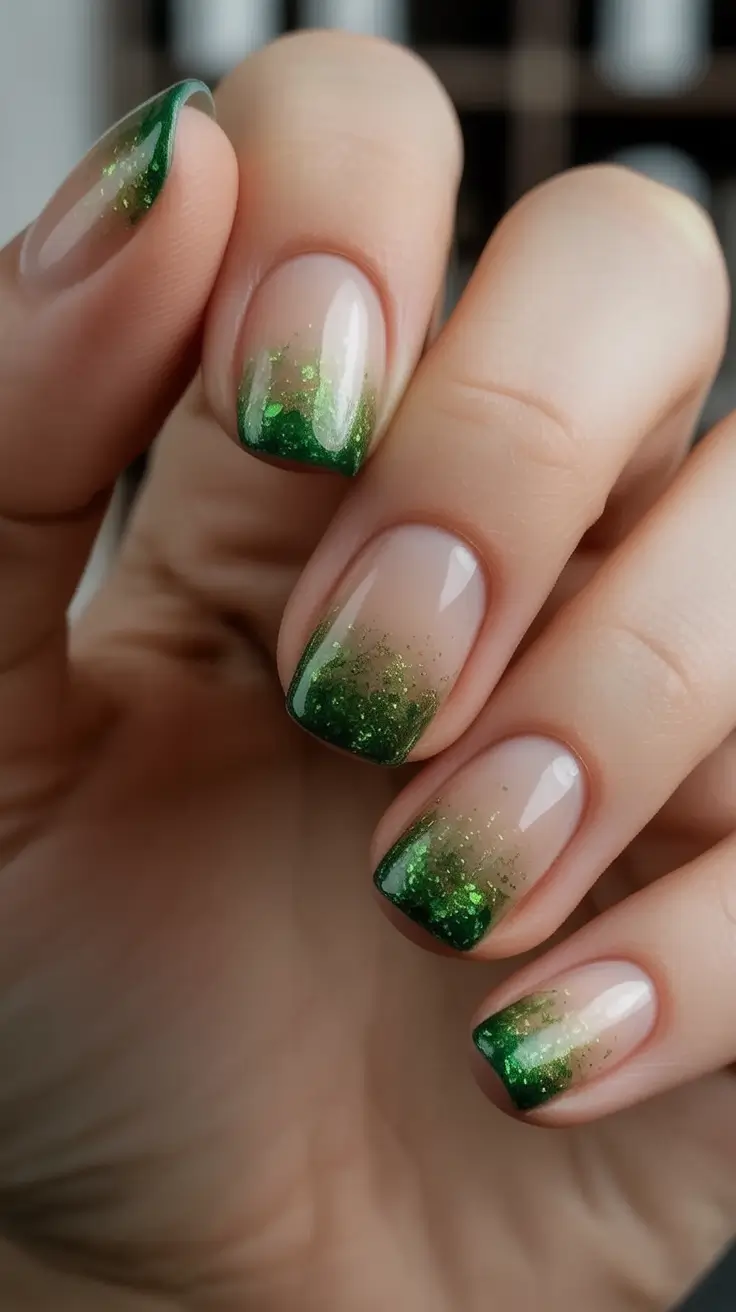 Green Summer Nails for 2025 Days Fresh Mossy Green With a Sunset Sparkle