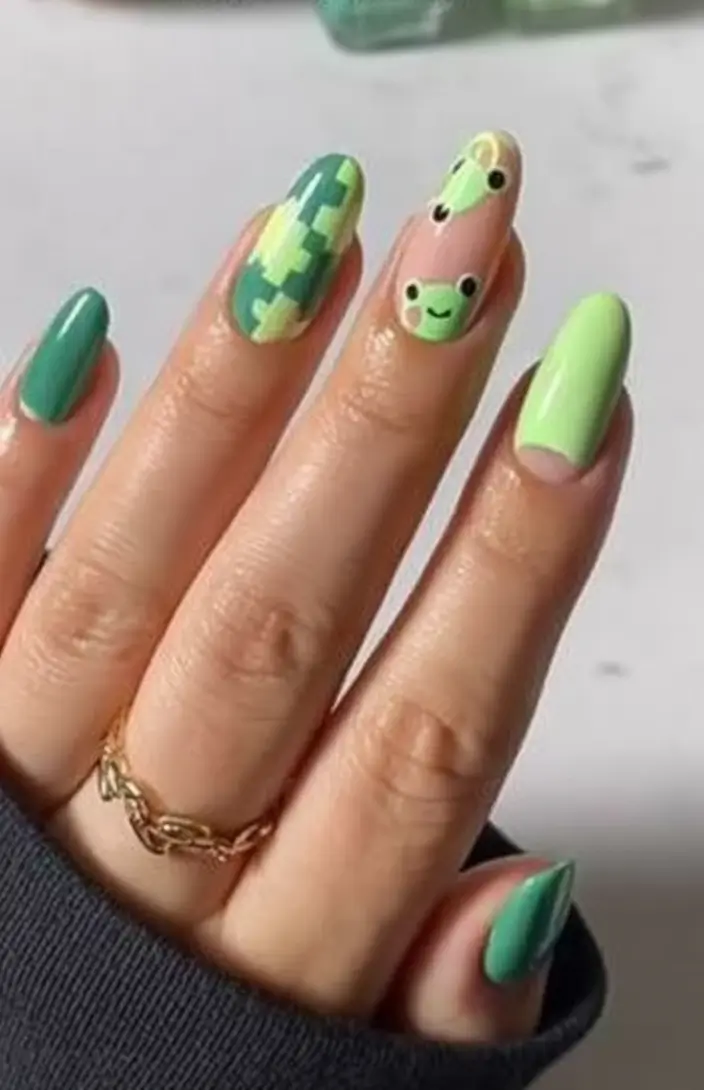 Green Summer Nails for 2025 Days Frogcore with Pixel Art Energy