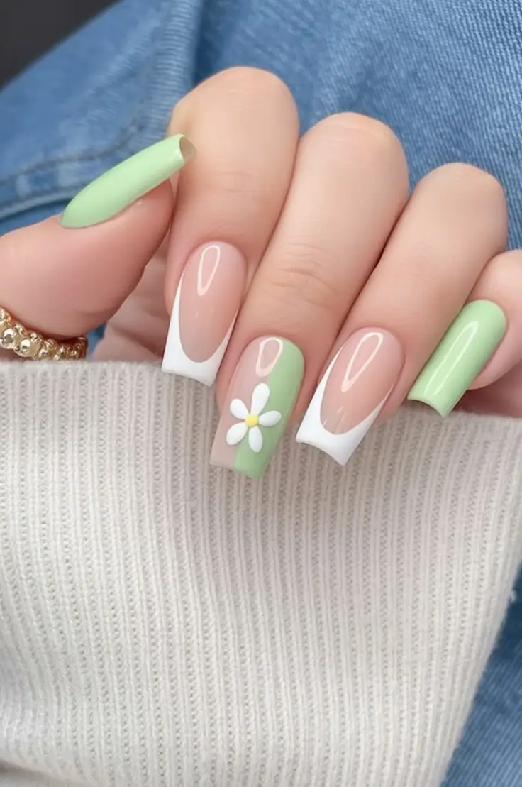 Green Summer Nails for 2025 Days Daisy Tips With a French Twist