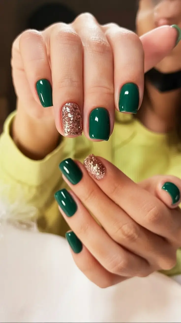 Green Summer Nails for 2025 Days Emerald Luxe With Glitter Accent