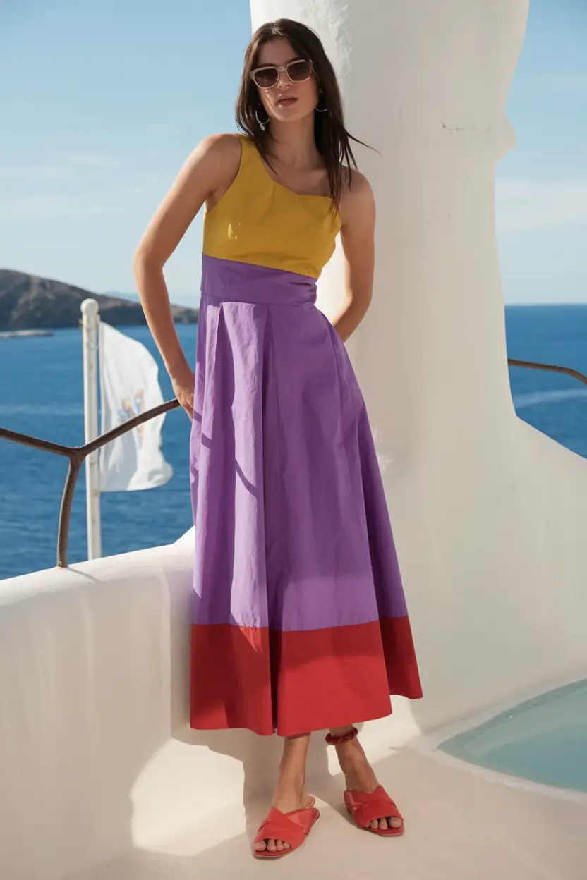 july 2025 outfits youll live in color-block boldness with coastal flair
