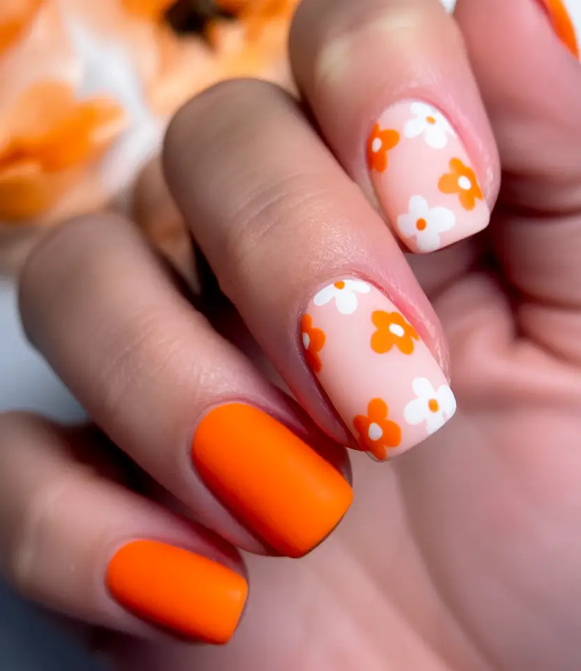 july nails you’ll want in 2025 Retro Citrus Pop with Daisy Details