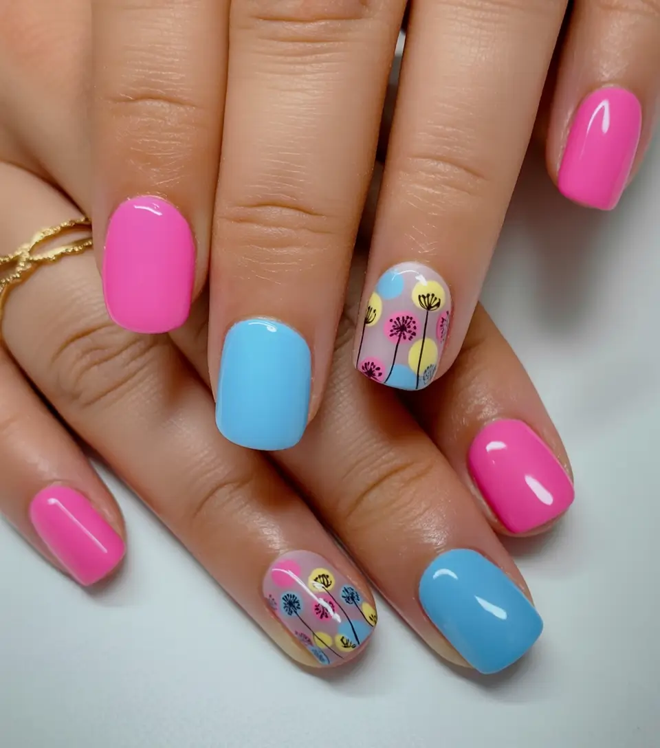 july nails you’ll want in 2025 Colorblock Garden Party