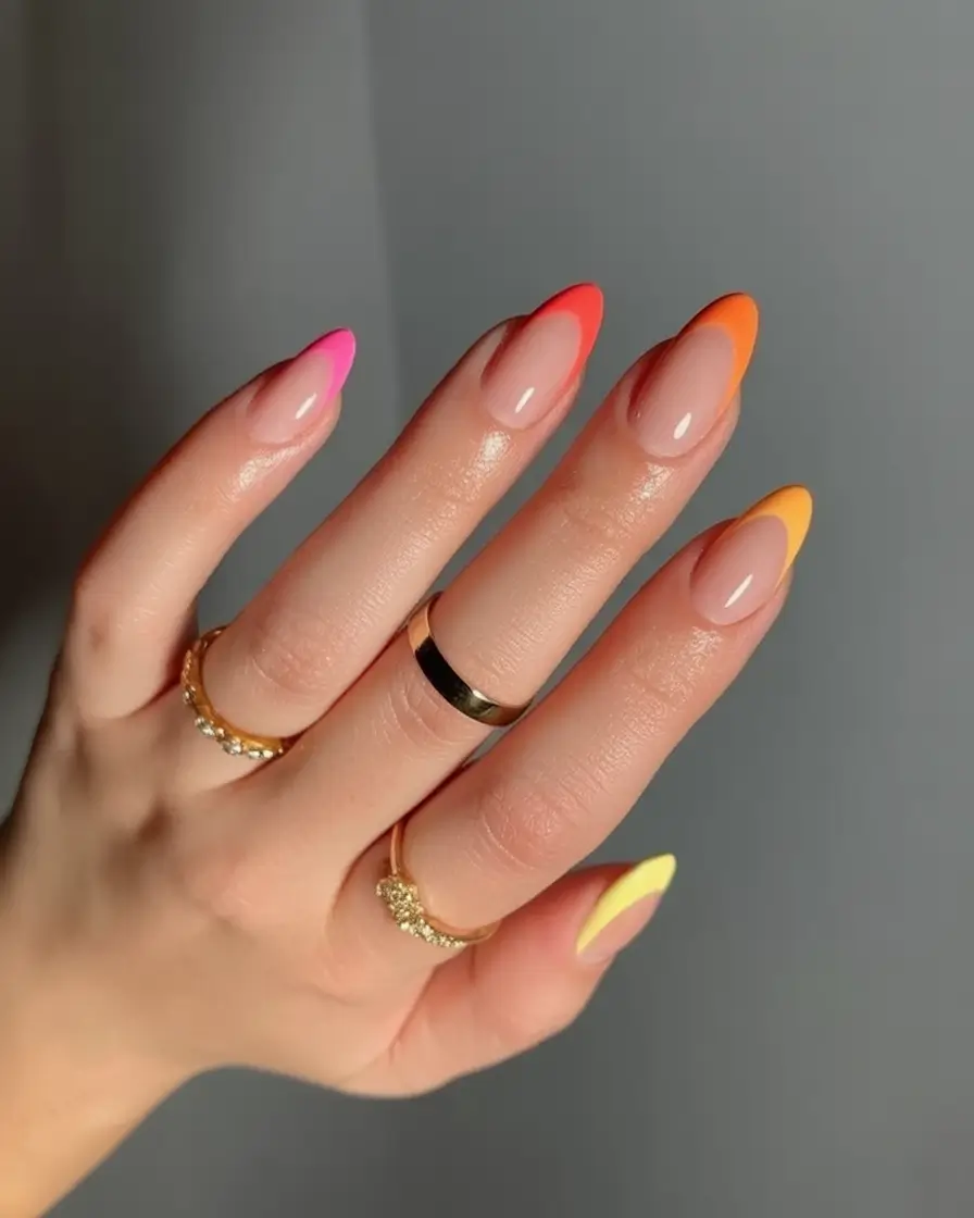Best June Nail Colors for 2025 Gradient Citrus Flames