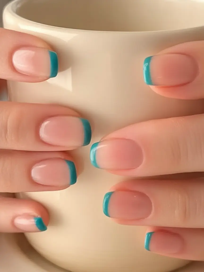 Best June Nail Colors for 2025 Teal-Tipped Minimalism