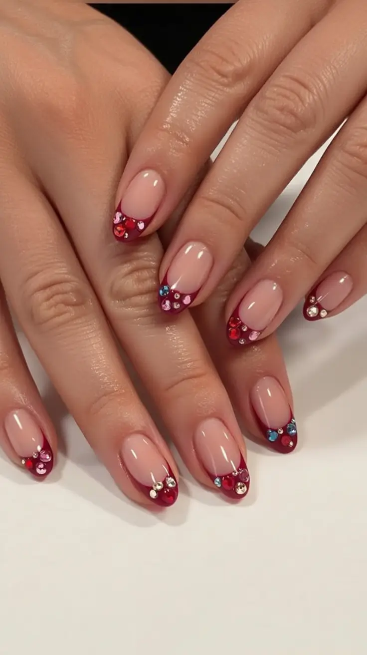 Best June Nail Colors for 2025 Glossy Ruby Tips With Crystals
