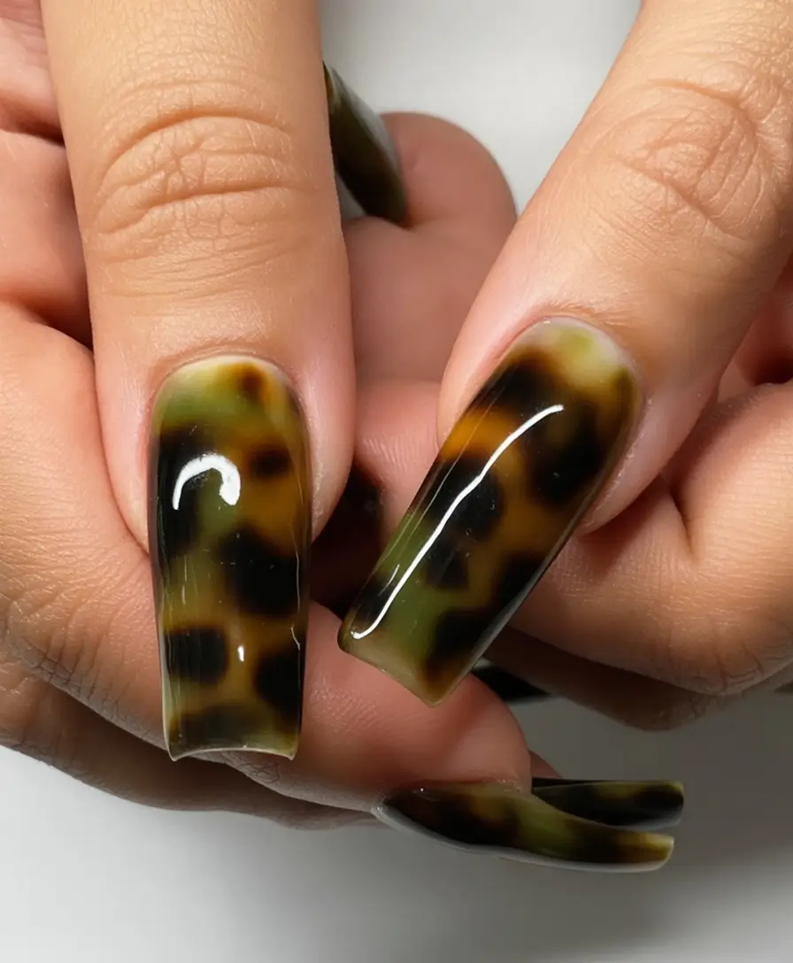 Best June Nail Colors for 2025 Glossy Tortoiseshell Marble