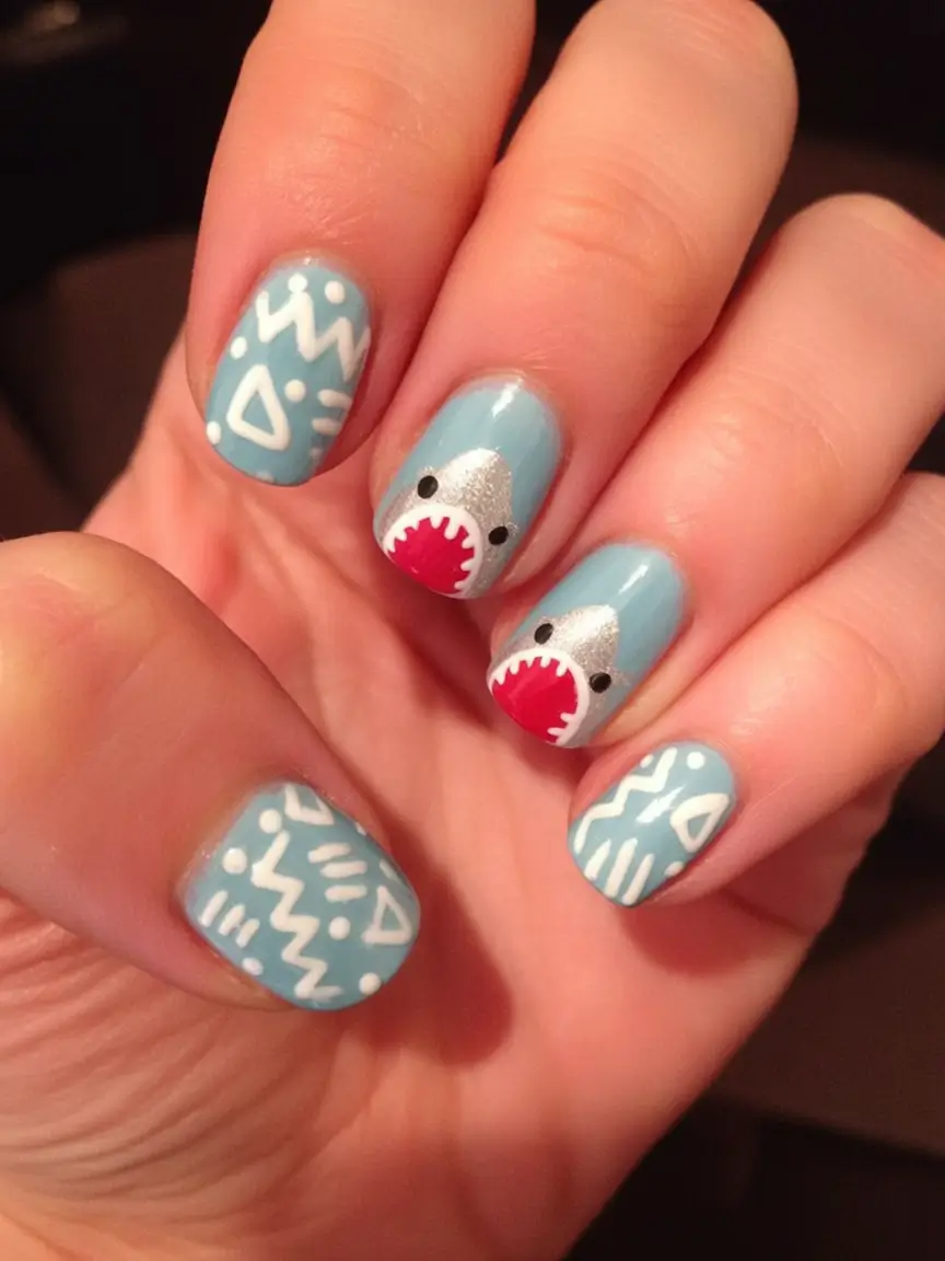 Best June Nail Colors for 2025 Cartoon Sharks and Surf Graphics