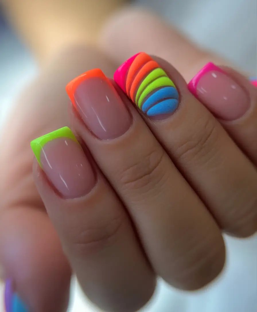 Best June Nail Colors for 2025 neon ripple punch