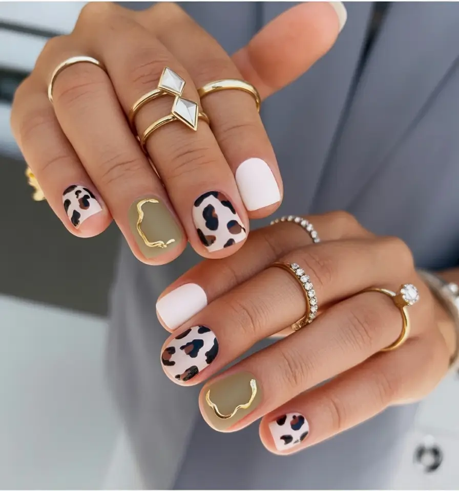 June 2025 Nails You’ll Love Neutral Leopard With Golden Edge