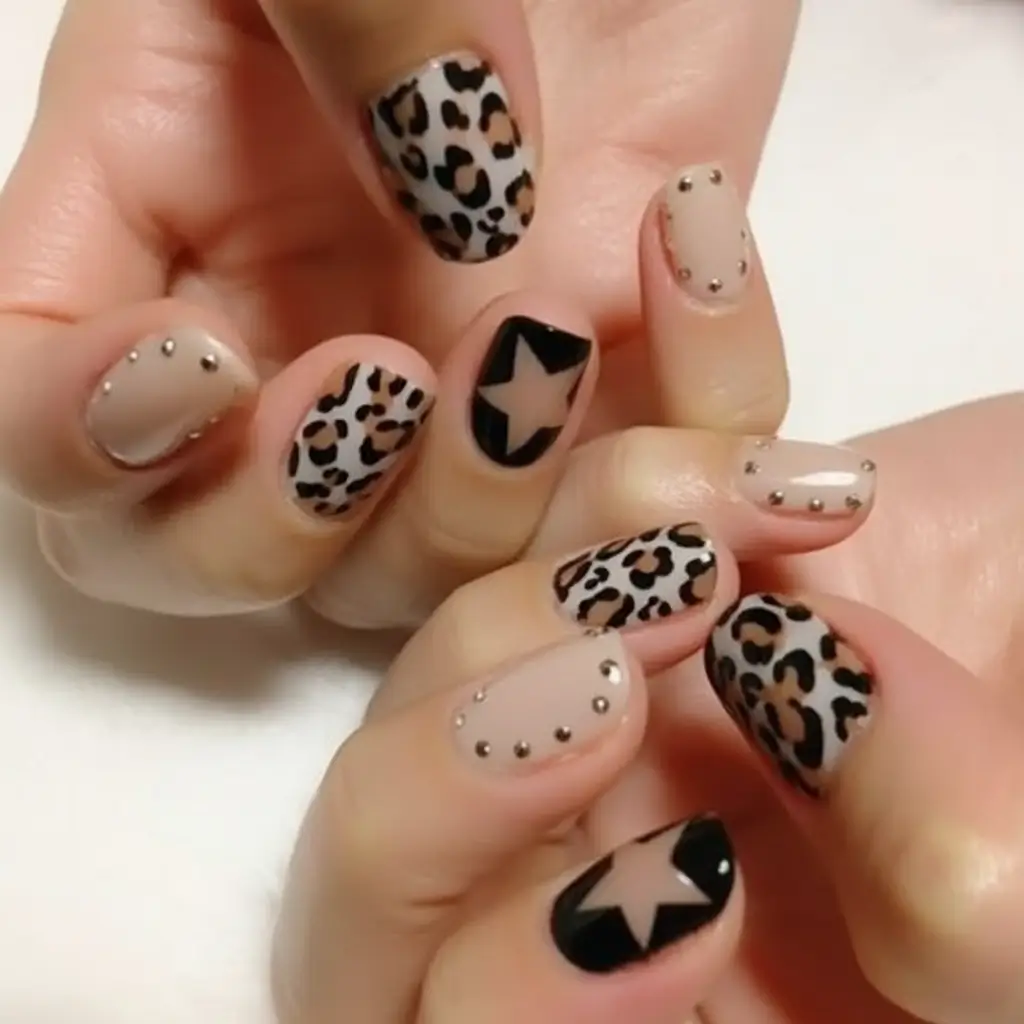 June 2025 Nails You’ll Love Stars & Studs Over Leopard Fade