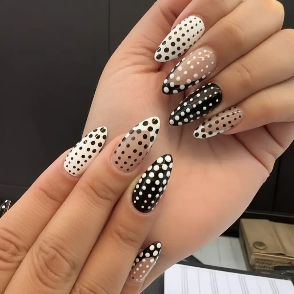 June 2025 Nails You’ll Love Polka Dot Drama In Monochrome
