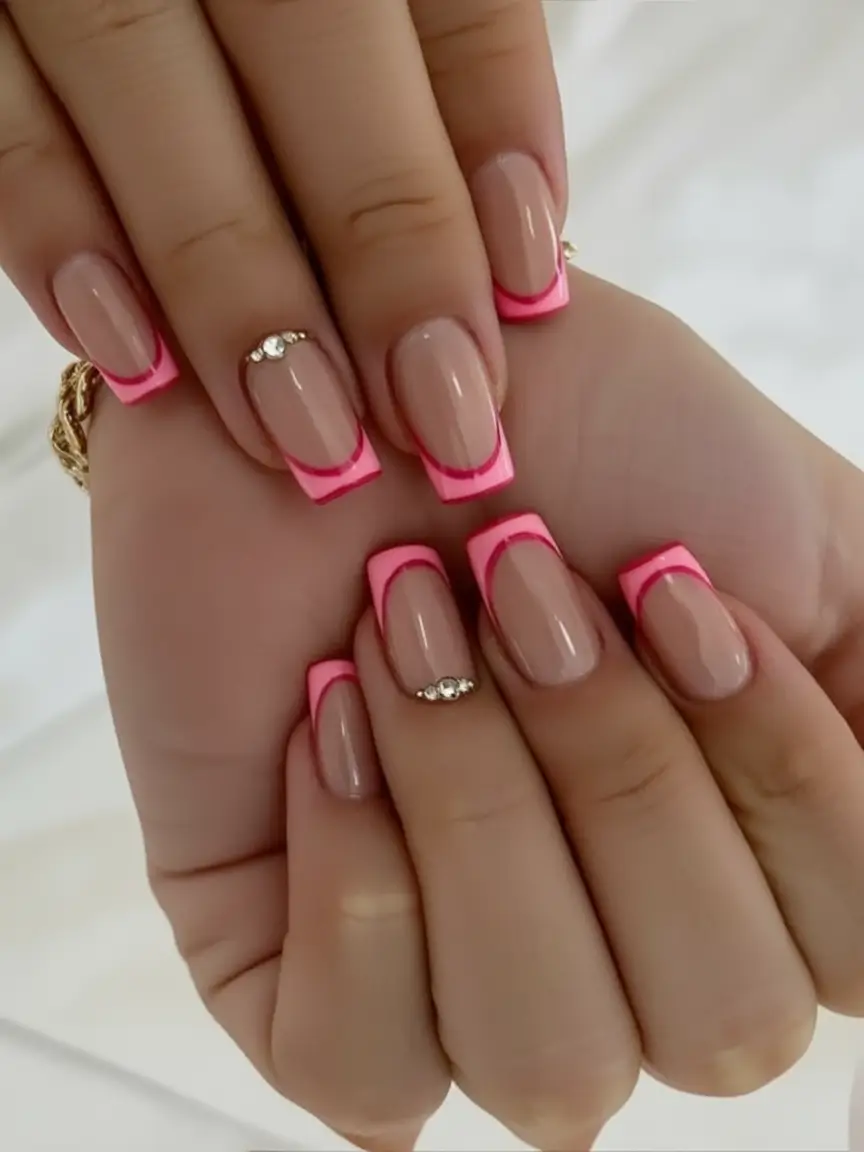 June 2025 Nails You’ll Love Neon French With A Gemstone Twist