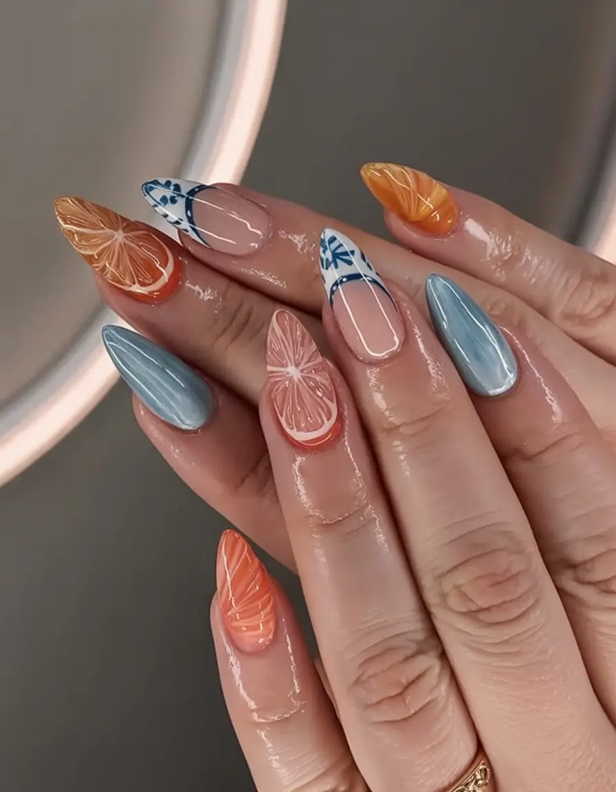 June 2025 Nails You’ll Love Citrus Splash Meets Porcelain Summer
