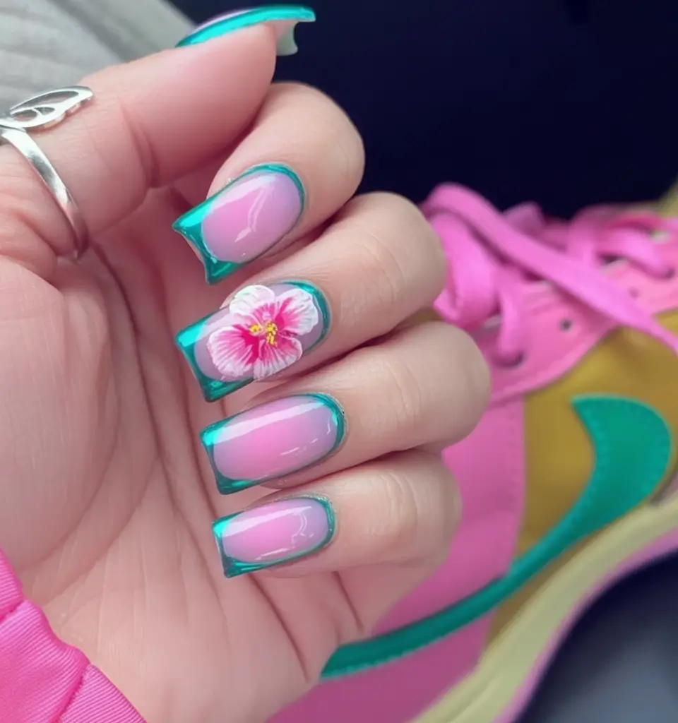 June 2025 Nails You’ll Love Hibiscus Dreams On Aqua French