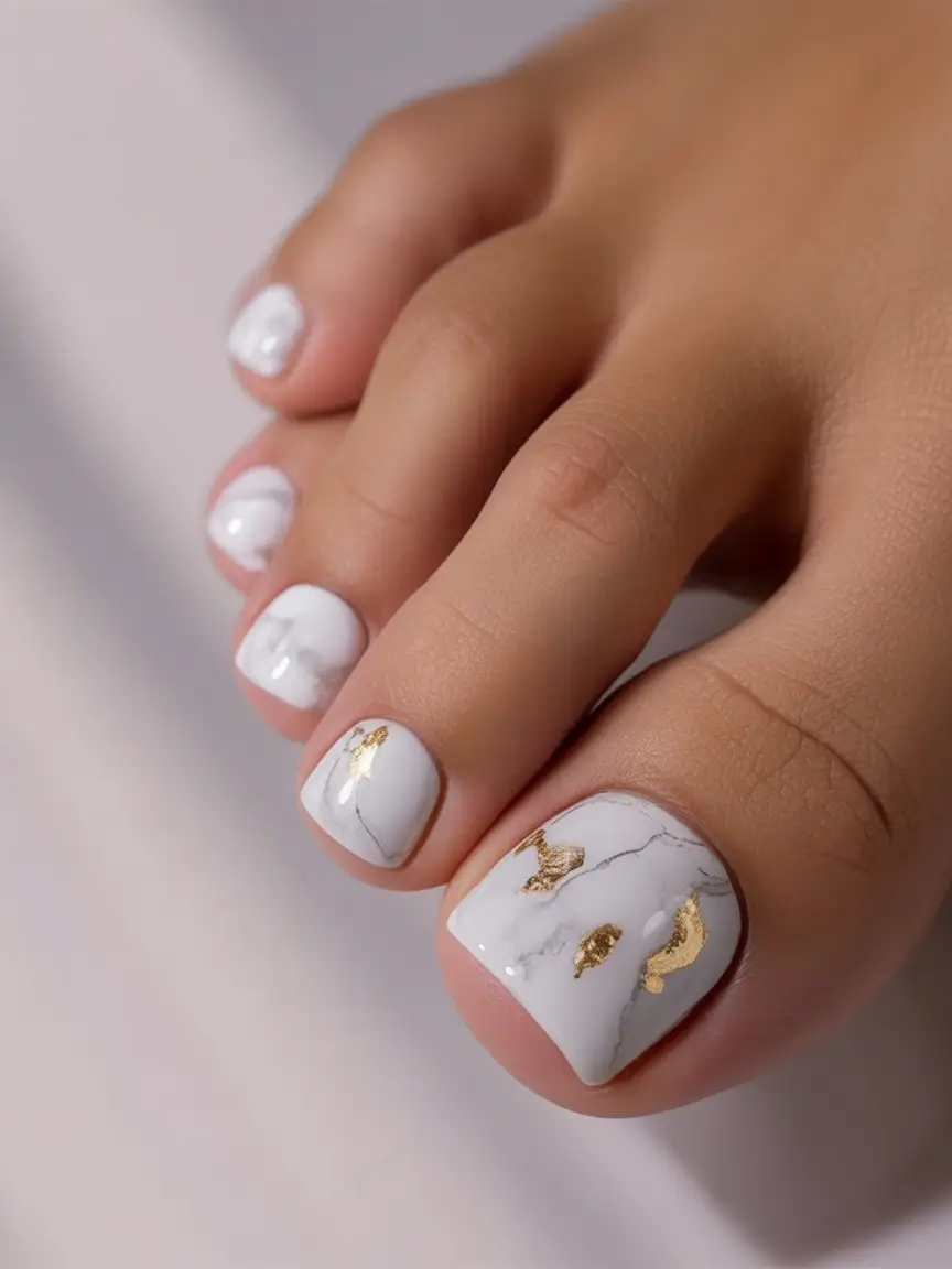 June 2025 Toes with Style Minimalist Marble with Gold Foil