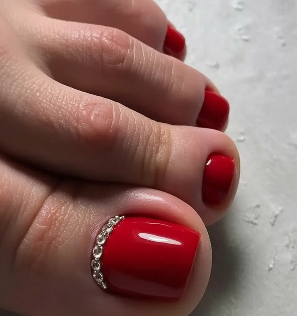 June 2025 Toes with Style Ruby Elegance with a Gem Accent
