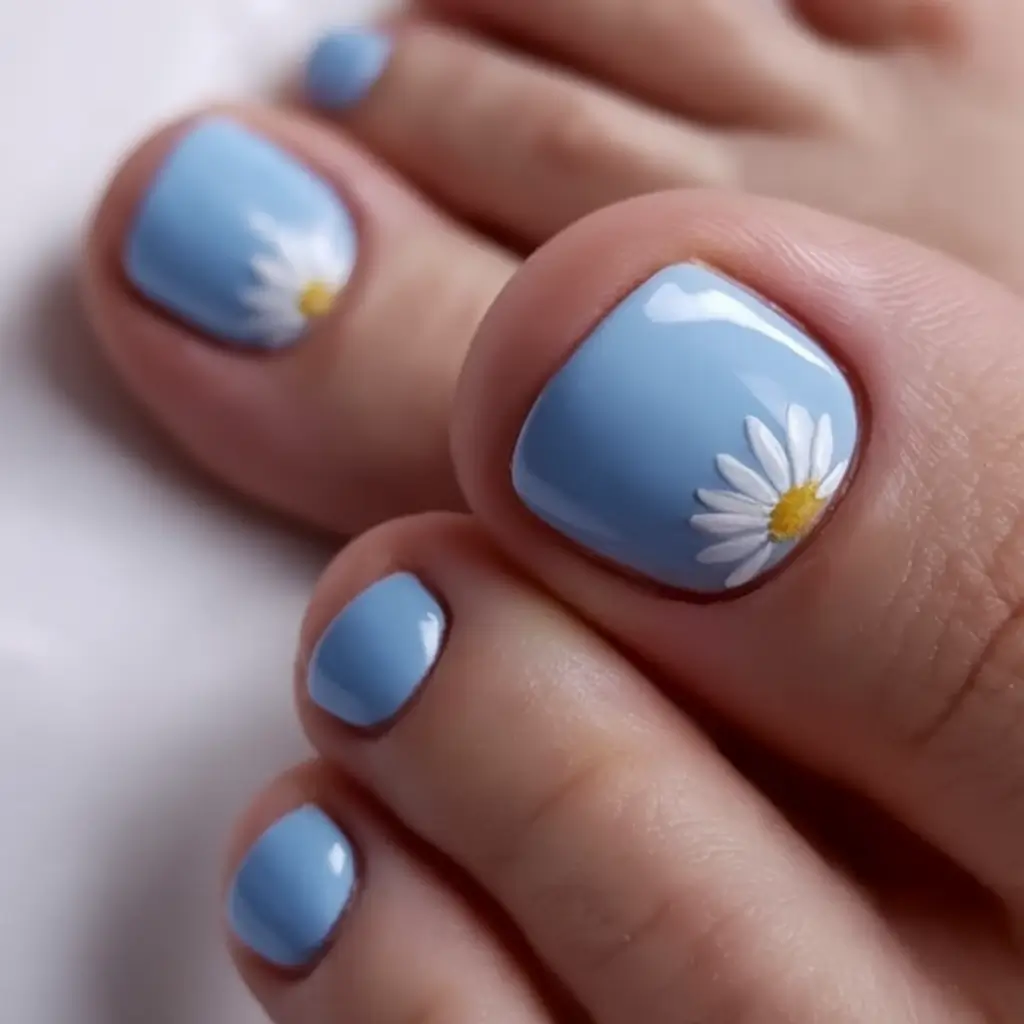 June 2025 Toes with Style Daisy Fresh on Blue Skies