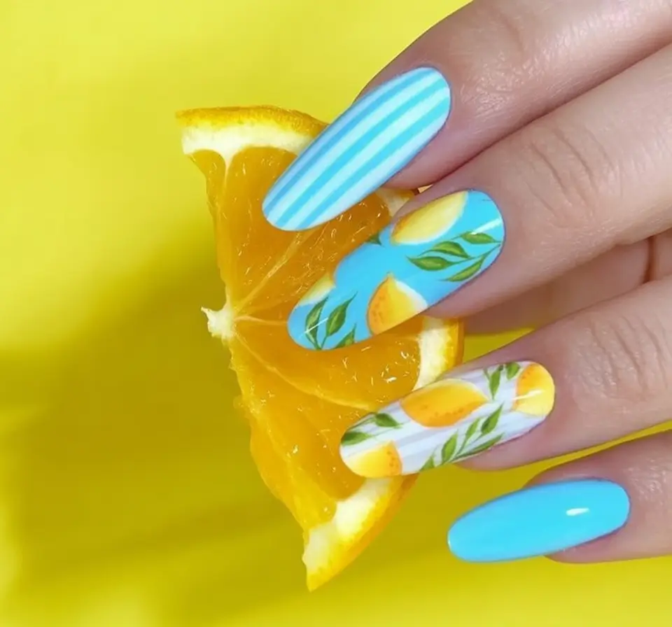 Lemon Nail Vibes for Summer 2025 Sunny Slices And Sky Stripes