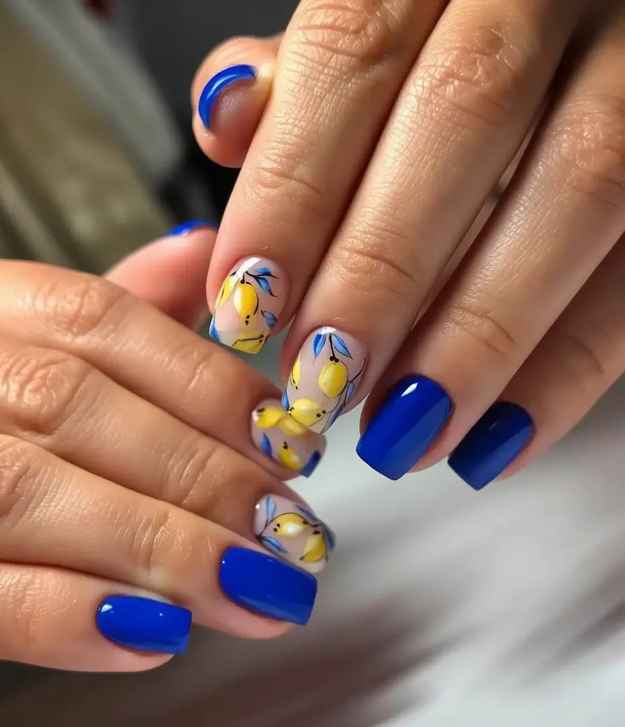 Lemon Nail Vibes for Summer 2025 Midnight Citrus With Mediterranean Blue