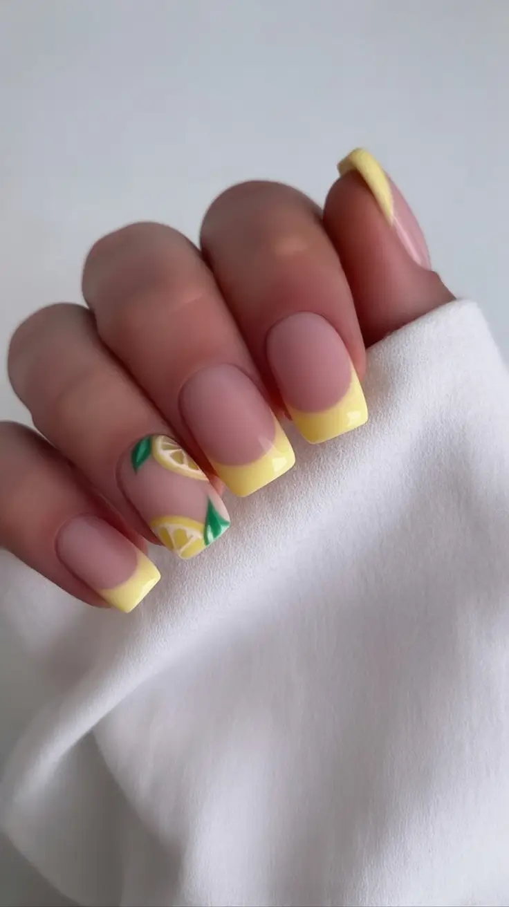 Lemon Nail Vibes for Summer 2025 Classic French With Lemon Twist