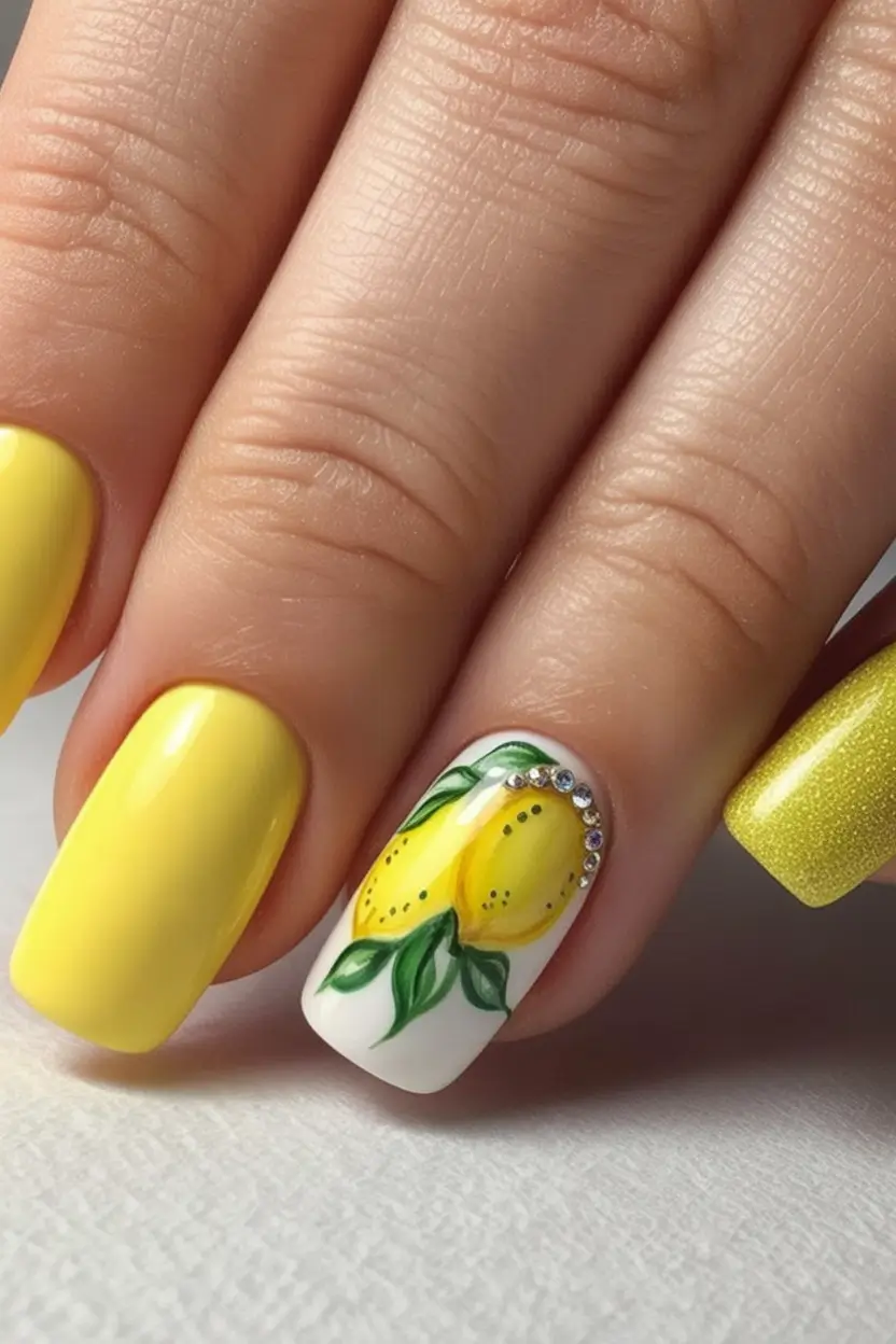 Lemon Nail Vibes for Summer 2025 Gem-Lined Lemon Luxury